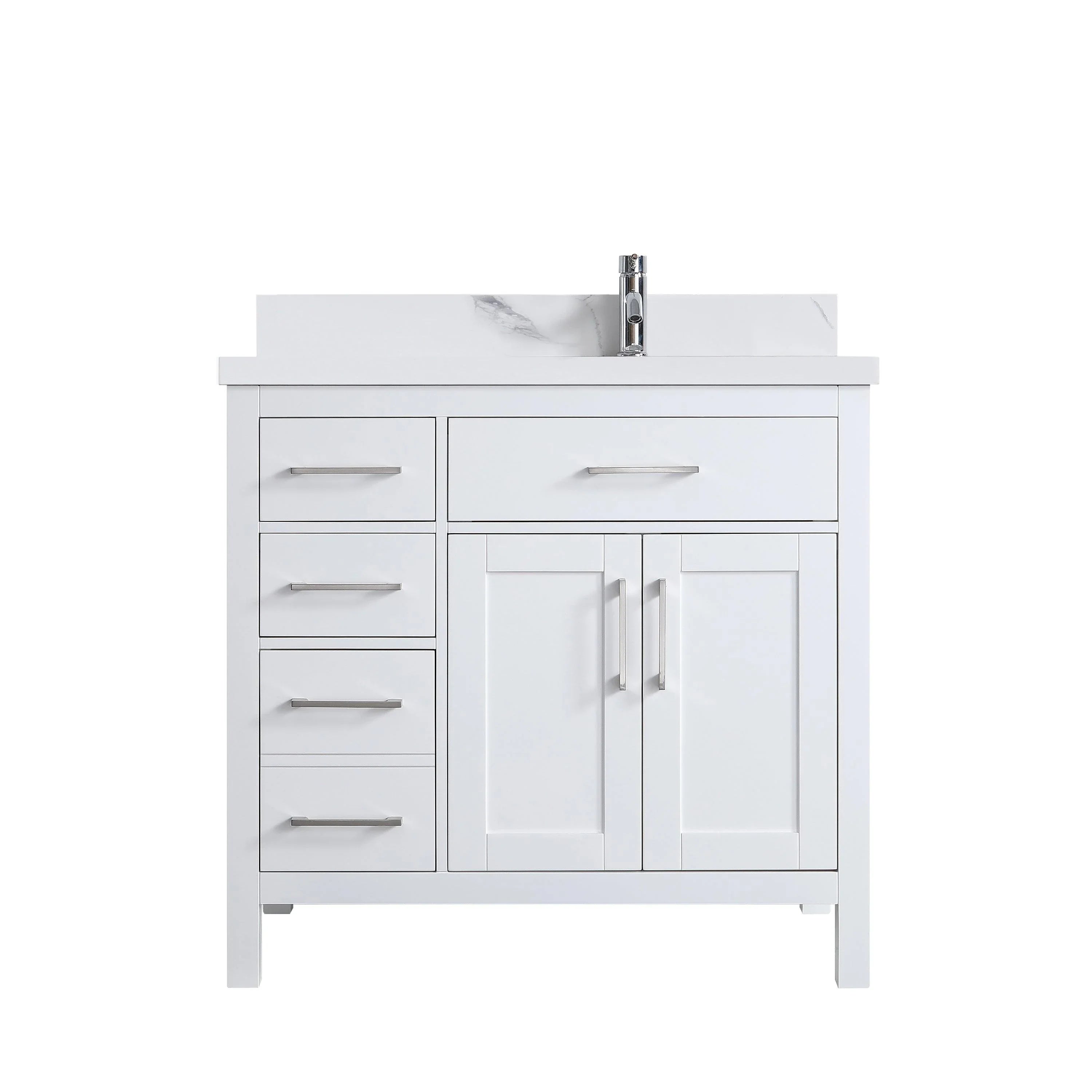 Meuble-Lavabo Autoportant 36po Blanc avec Comptoir de Marbre Ingénierie Calcutta