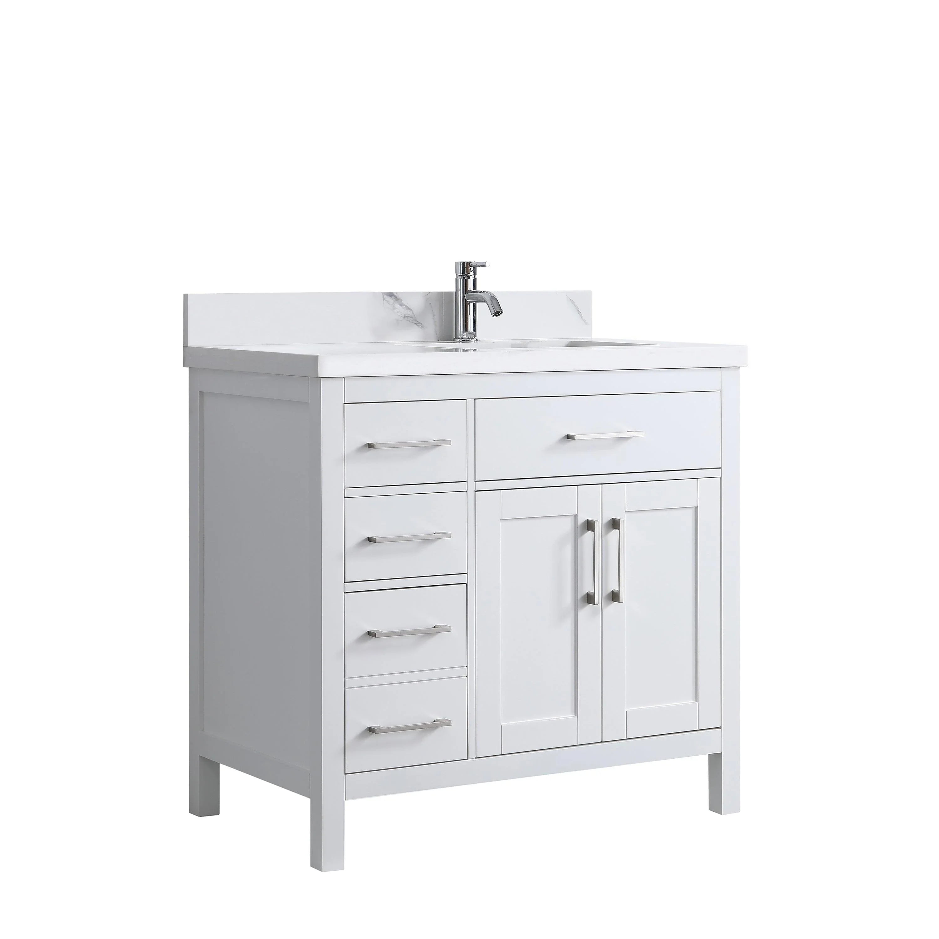 Meuble-Lavabo Autoportant 36po Blanc avec Comptoir de Marbre Ingénierie Calcutta