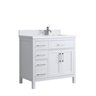 36" White Freestanding Single Sink Bathroom Vanity with Engineered Calcutta Marble Countertop
