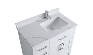 36" White Freestanding Single Sink Bathroom Vanity with Engineered Calcutta Marble Countertop