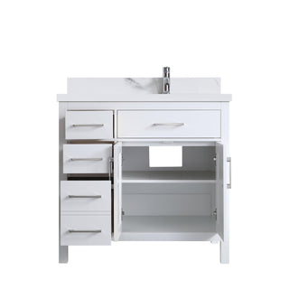 36" White Freestanding Single Sink Bathroom Vanity with Engineered Calcutta Marble Countertop