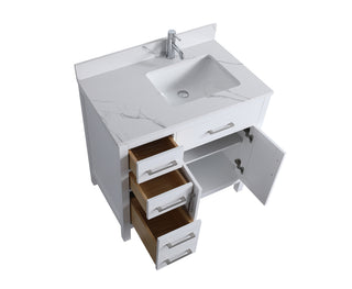 36" White Freestanding Single Sink Bathroom Vanity with Engineered Calcutta Marble Countertop