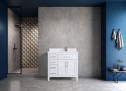 36" White Freestanding Single Sink Bathroom Vanity with Snow White Quartz Countertop