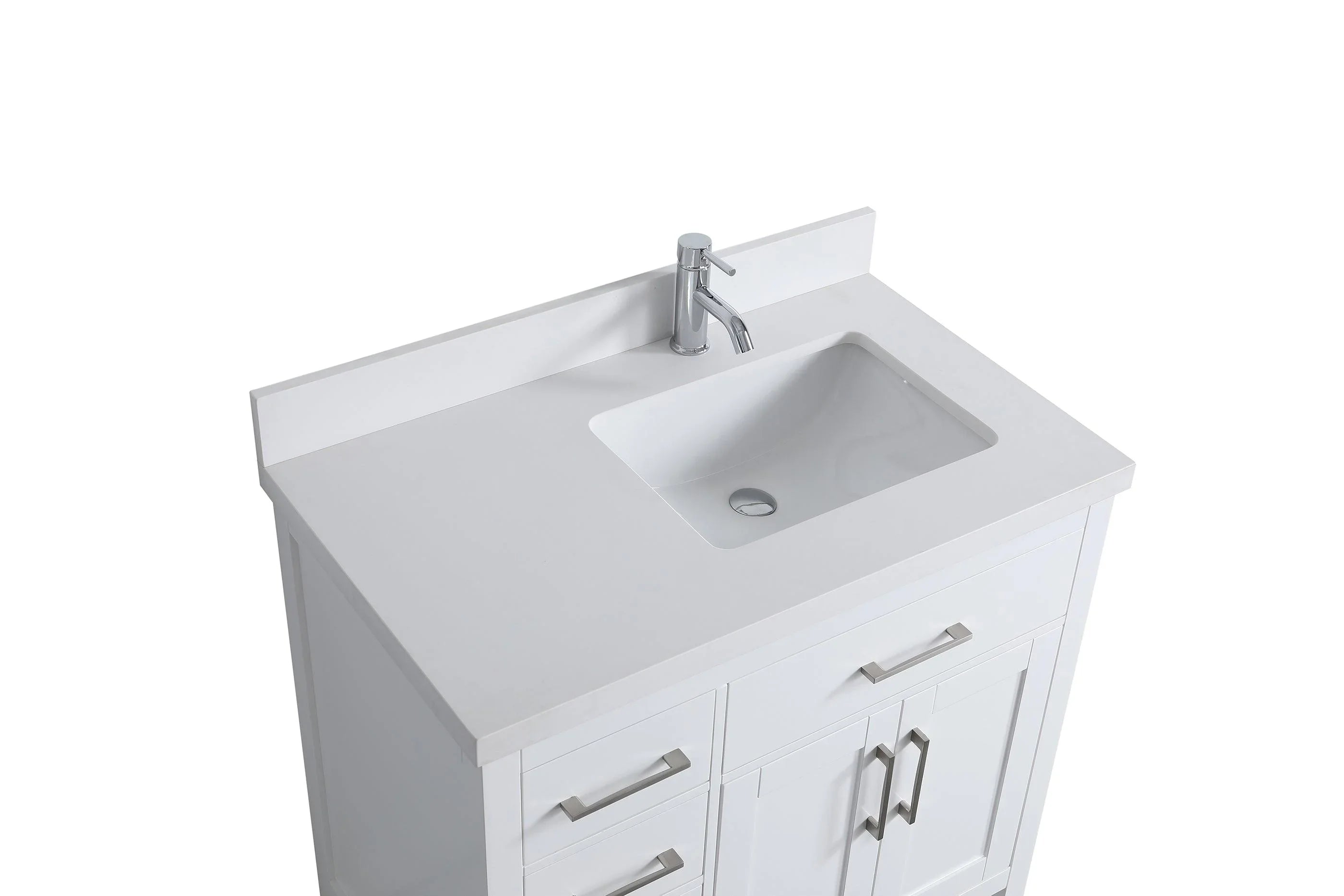 36" White Freestanding Single Sink Bathroom Vanity with Snow White Quartz Countertop