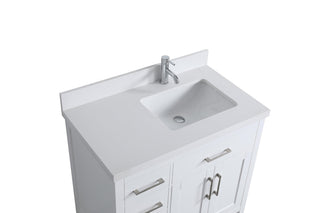 36" White Freestanding Single Sink Bathroom Vanity with Snow White Quartz Countertop