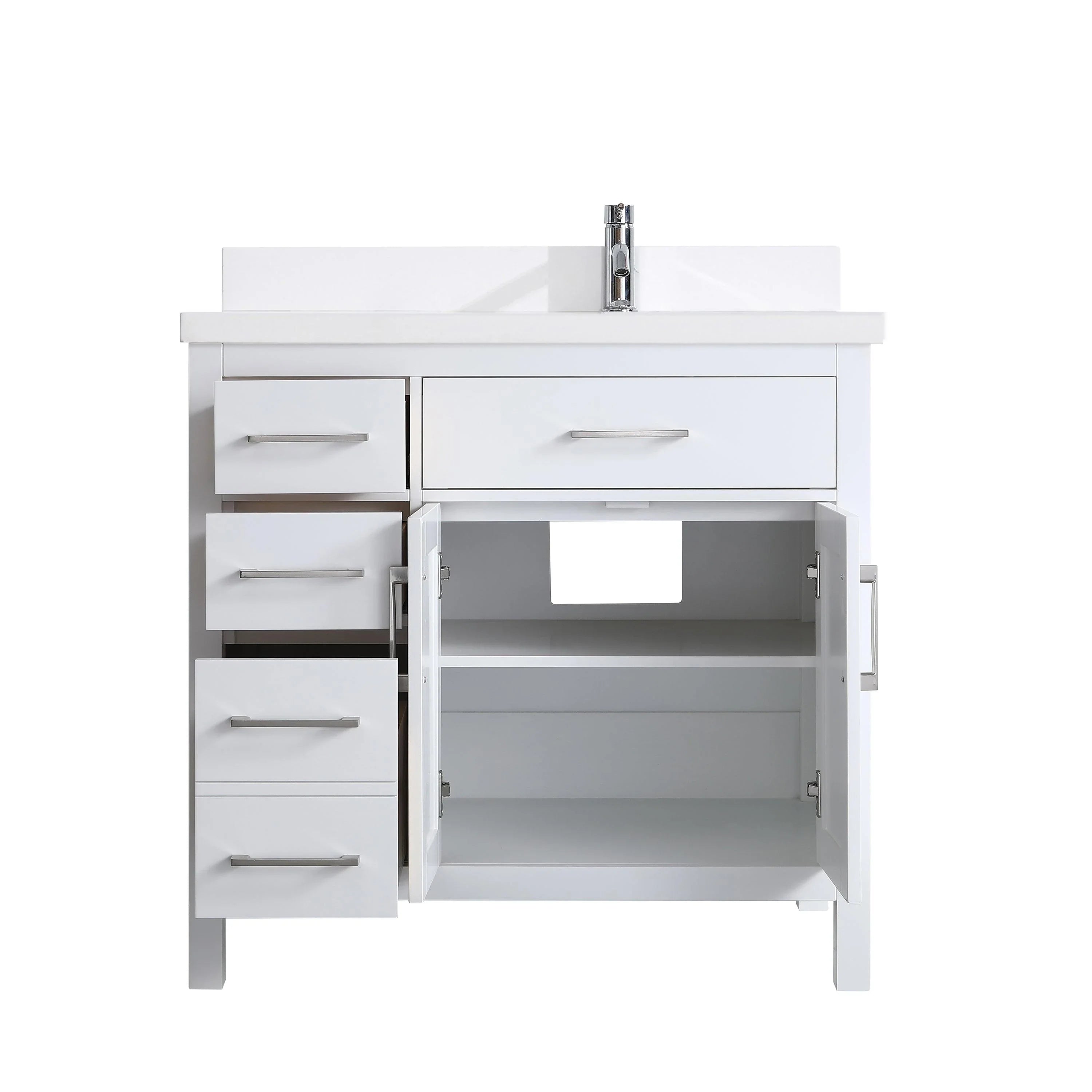 36" White Freestanding Single Sink Bathroom Vanity with Snow White Quartz Countertop