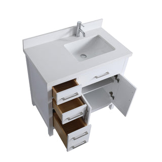 36" White Freestanding Single Sink Bathroom Vanity with Snow White Quartz Countertop