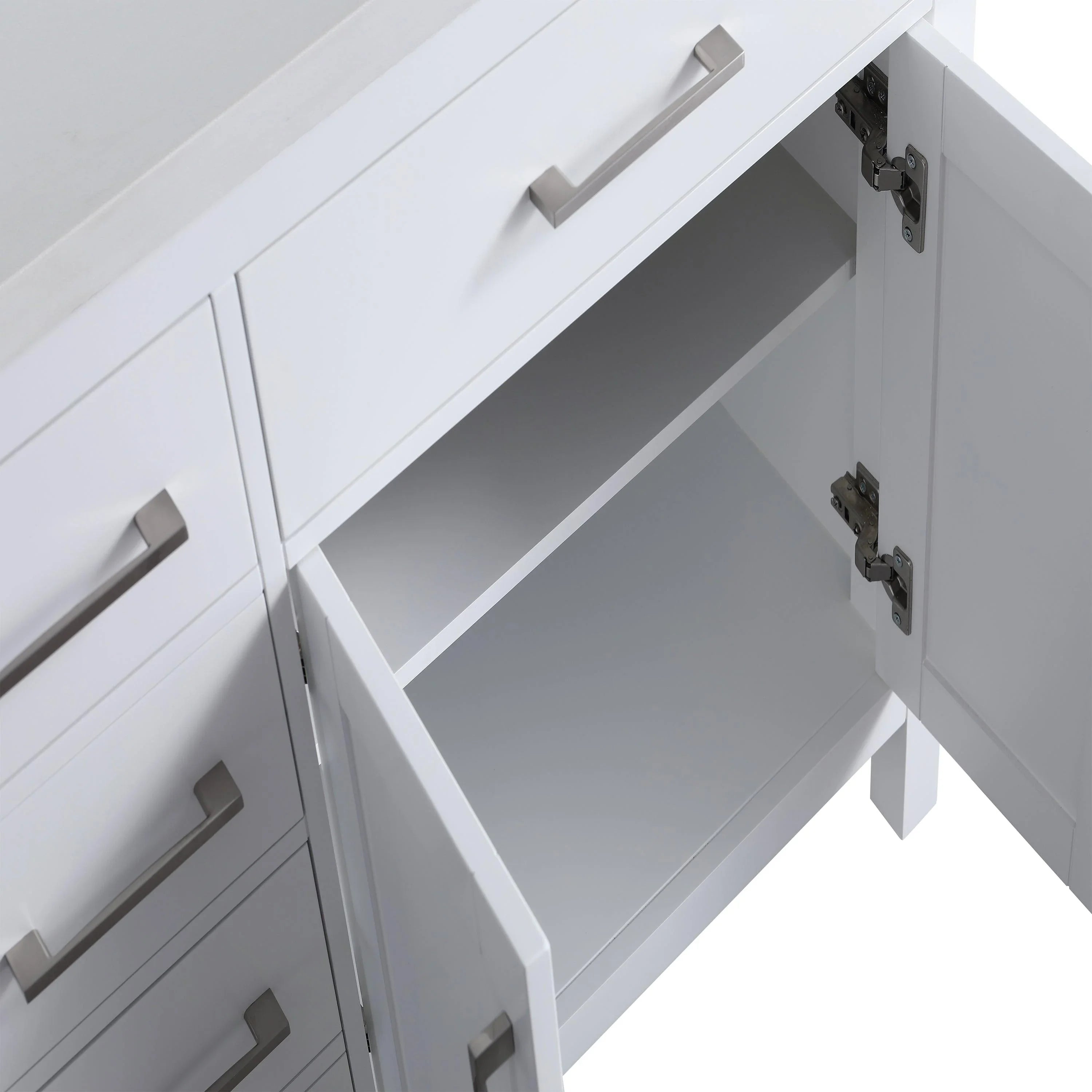 36" White Freestanding Single Sink Bathroom Vanity with Snow White Quartz Countertop