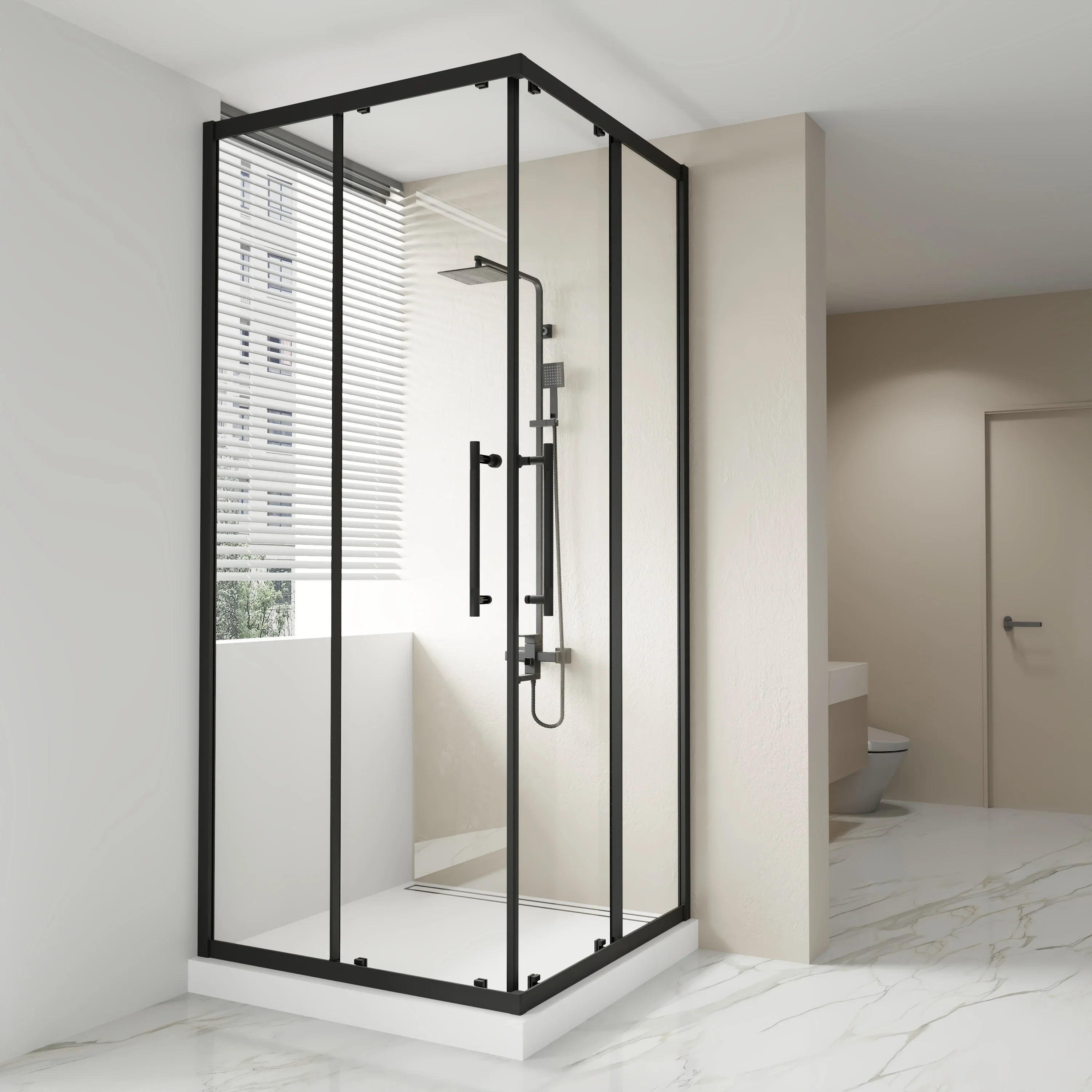 36" x 36" x 79" Reversible Corner Sliding Shower Door in Matte Black with Clear Glass