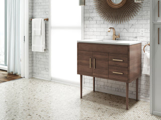 36" Brown Freestanding Bathroom Vanity with White Acrylic Countertop : Garland - Golden Elite Deco