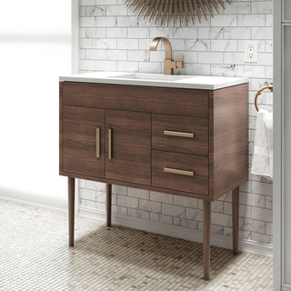 36" Brown Freestanding Bathroom Vanity with White Acrylic Countertop : Garland - Golden Elite Deco