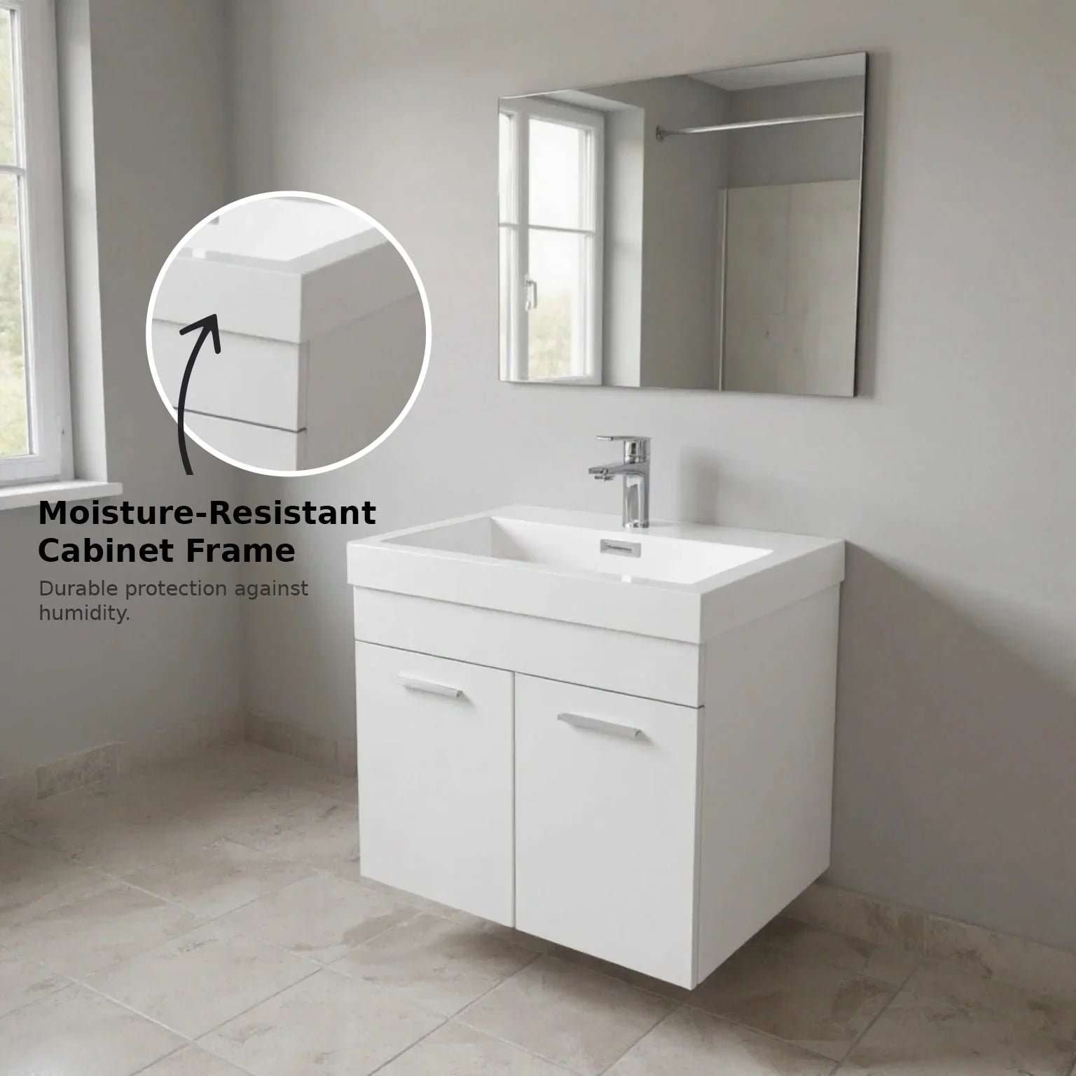 Meuble-lavabo Mural Blanc de 24 po avec Comptoir en Polymarbre Blanc