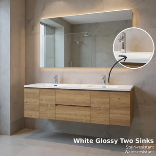 Meuble-Lavabo Mural 72po Chêne Brut avec Comptoir de Polymarbre Blanc