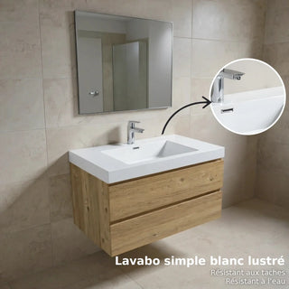 36" Rough Oak Wall Mount Bathroom Vanity with White Polymarble Countertop