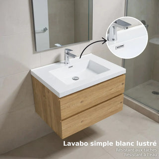 Meuble-lavabo mural de salle de bain en chêne brut 30" avec Comptoir en polymarbre blanc