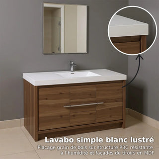 60" Walnut Freestanding Single Sink Bathroom Vanity with White Polymarble Countertop
