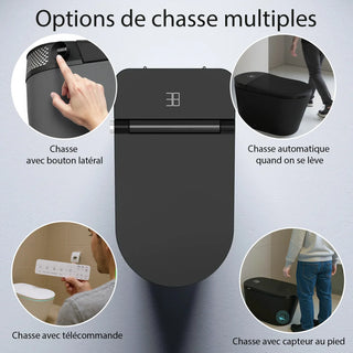 Sera Omega Toilette intelligente avec bidet, monobloc avec chasse à jet automatique, abattant auto-ouvrant/fermant, lavage à l’eau chaude, sécheur à air chaud, siège chauffant – Noir