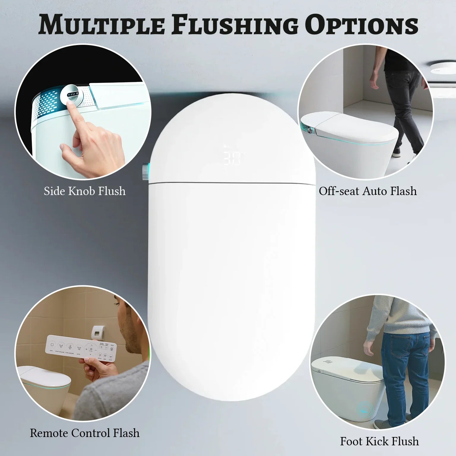 SERA Witty Toilette-bidet intelligente, toilette monopièce avec chasse automatique à jet, couvercle à ouverture/fermeture automatique, lavage à l’eau tiède, séchage à air chaud, siège chauffant – Affichage blanc