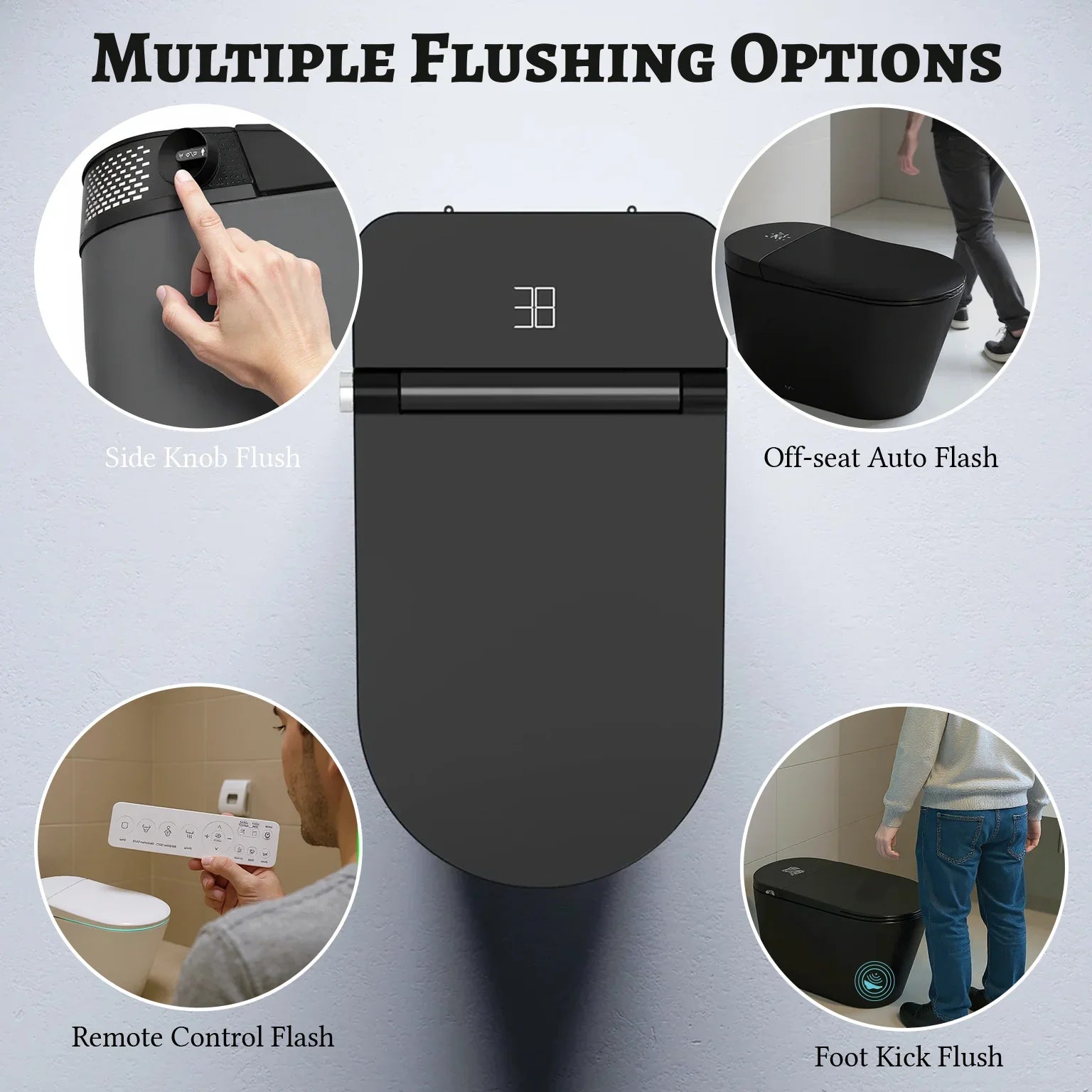 Sera Omega Smart Bidet Toilet, One-Piece Toilet with Auto Jet Flush, Auto Open/Close Lid, Warm Water Wash, Warm-Air Dryer, Heated Seat – Black