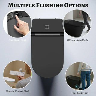 Sera Omega Toilette intelligente avec bidet, monobloc avec chasse à jet automatique, abattant auto-ouvrant/fermant, lavage à l’eau chaude, sécheur à air chaud, siège chauffant – Noir