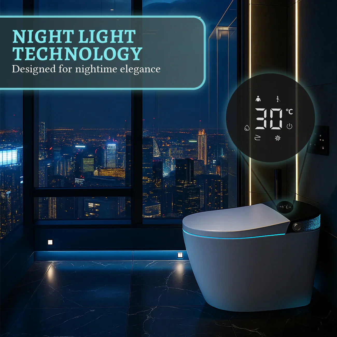 SERA Witty Toilette-bidet intelligente, toilette monopièce avec chasse automatique à jet, couvercle à ouverture/fermeture automatique, lavage à l’eau tiède, séchage à air chaud, siège chauffant – Affichage noir