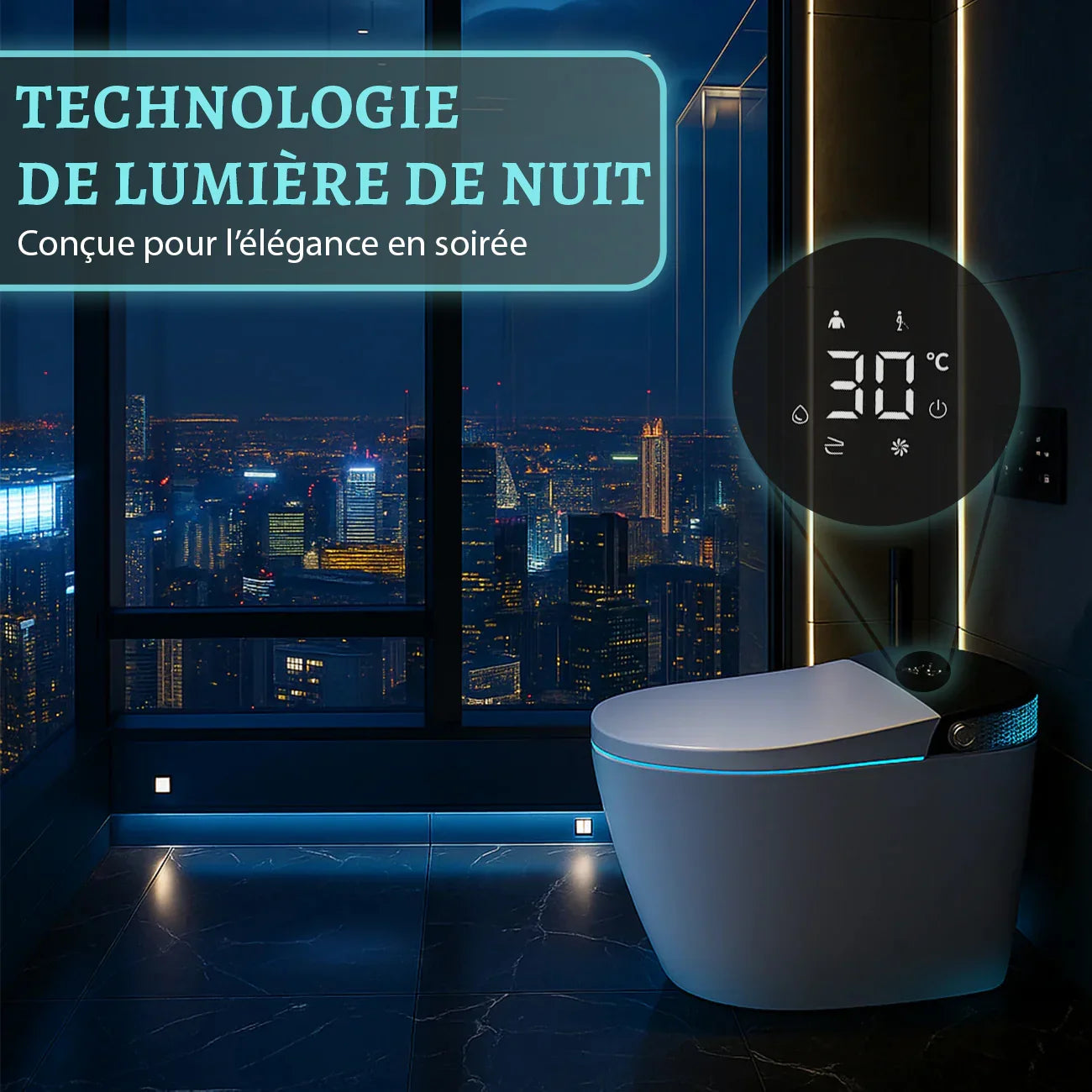 SERA Witty Toilette-bidet intelligente, toilette monopièce avec chasse automatique à jet, couvercle à ouverture/fermeture automatique, lavage à l’eau tiède, séchage à air chaud, siège chauffant – Affichage noir