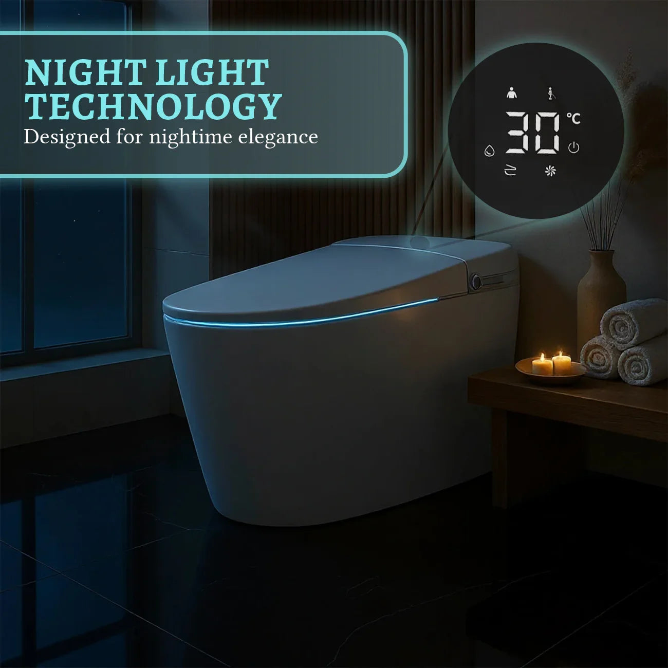 SERA Sigma Toilette-bidet intelligente, toilette monopièce avec chasse automatique à jet, couvercle à ouverture/fermeture automatique, lavage à l’eau tiède, séchage à air chaud, siège chauffant – Finition blanc