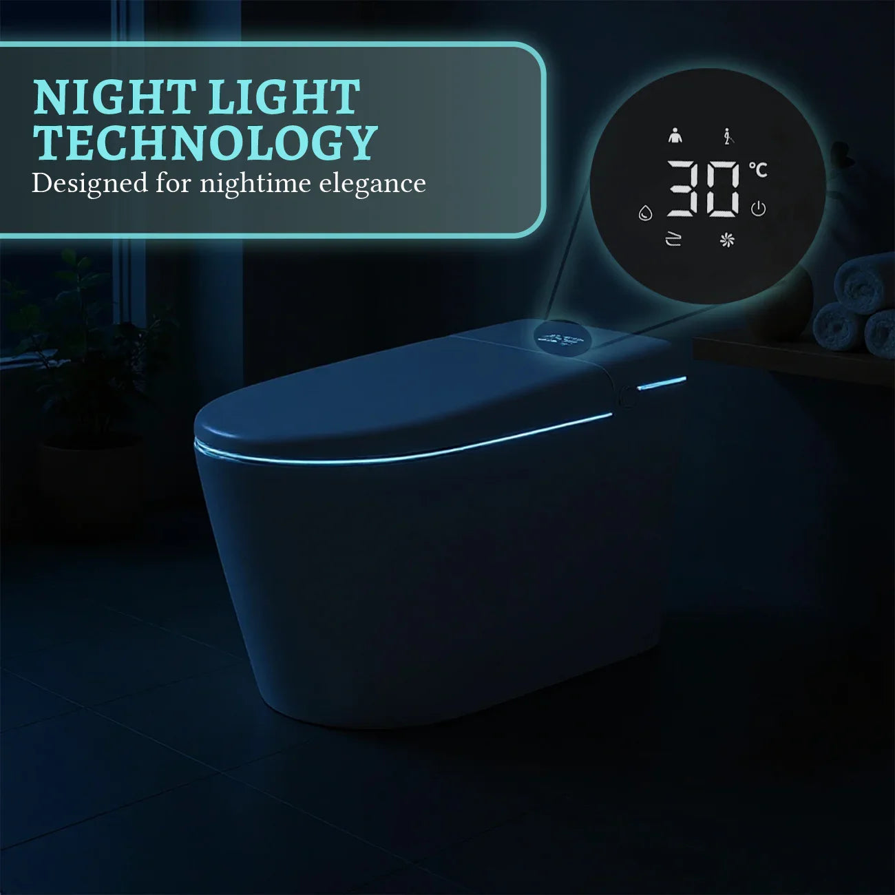 SERA Sigma Toilette-bidet intelligente, toilette monopièce avec chasse automatique à jet, couvercle à ouverture/fermeture automatique, lavage à l’eau tiède, séchage à air chaud, siège chauffant – Finition Bleu