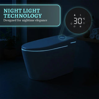 SERA Sigma Toilette-bidet intelligente, toilette monopièce avec chasse automatique à jet, couvercle à ouverture/fermeture automatique, lavage à l’eau tiède, séchage à air chaud, siège chauffant – Finition Bleu