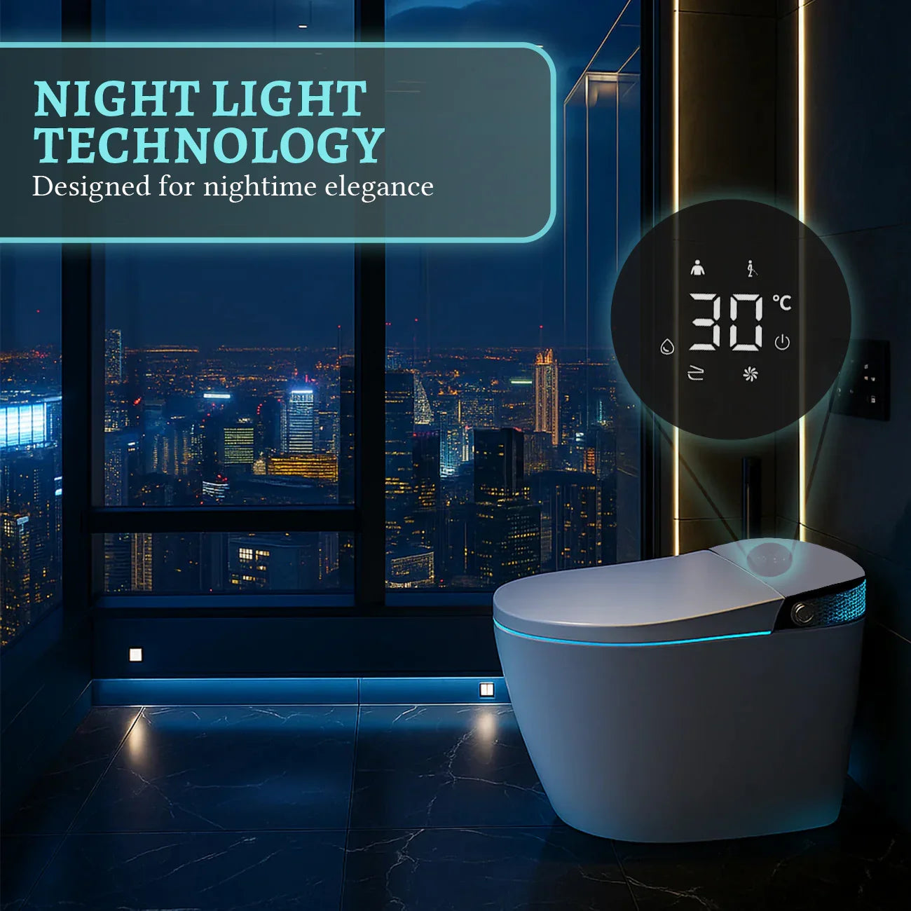 SERA Witty Toilette-bidet intelligente, toilette monopièce avec chasse automatique à jet, couvercle à ouverture/fermeture automatique, lavage à l’eau tiède, séchage à air chaud, siège chauffant – Affichage blanc