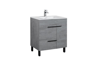 36" Cement Freestanding Single Sink Bathroom Vanity w/ White Ceramic Countertop Odessa - Golden Elite Deco