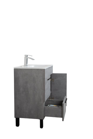 36" Cement Freestanding Single Sink Bathroom Vanity w/ White Ceramic Countertop Odessa - Golden Elite Deco