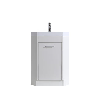 Meuble-lavabo d'angle Blanc Autoportant de 18 po avec Comptoir en Acrylique Blanc