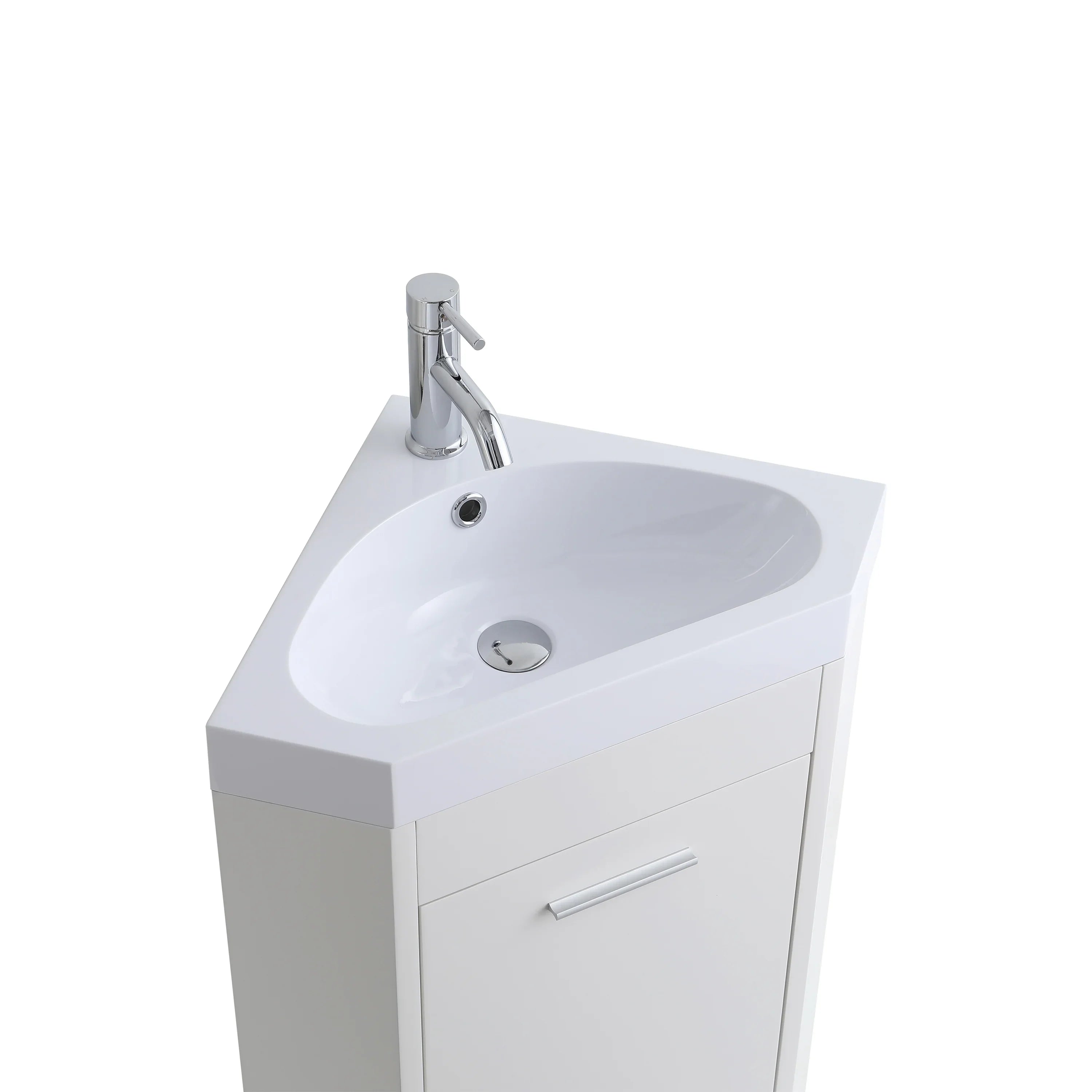 Meuble-Lavabo Autoportant en Coin de 18po Blanc avec Comptoir en Pierre d'ingénierie