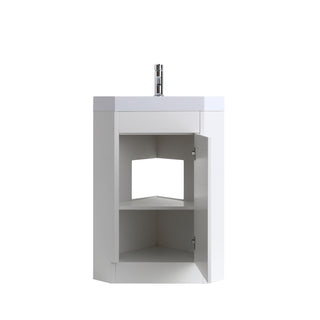 Meuble-lavabo d'angle Blanc Autoportant de 18 po avec Comptoir en Acrylique Blanc