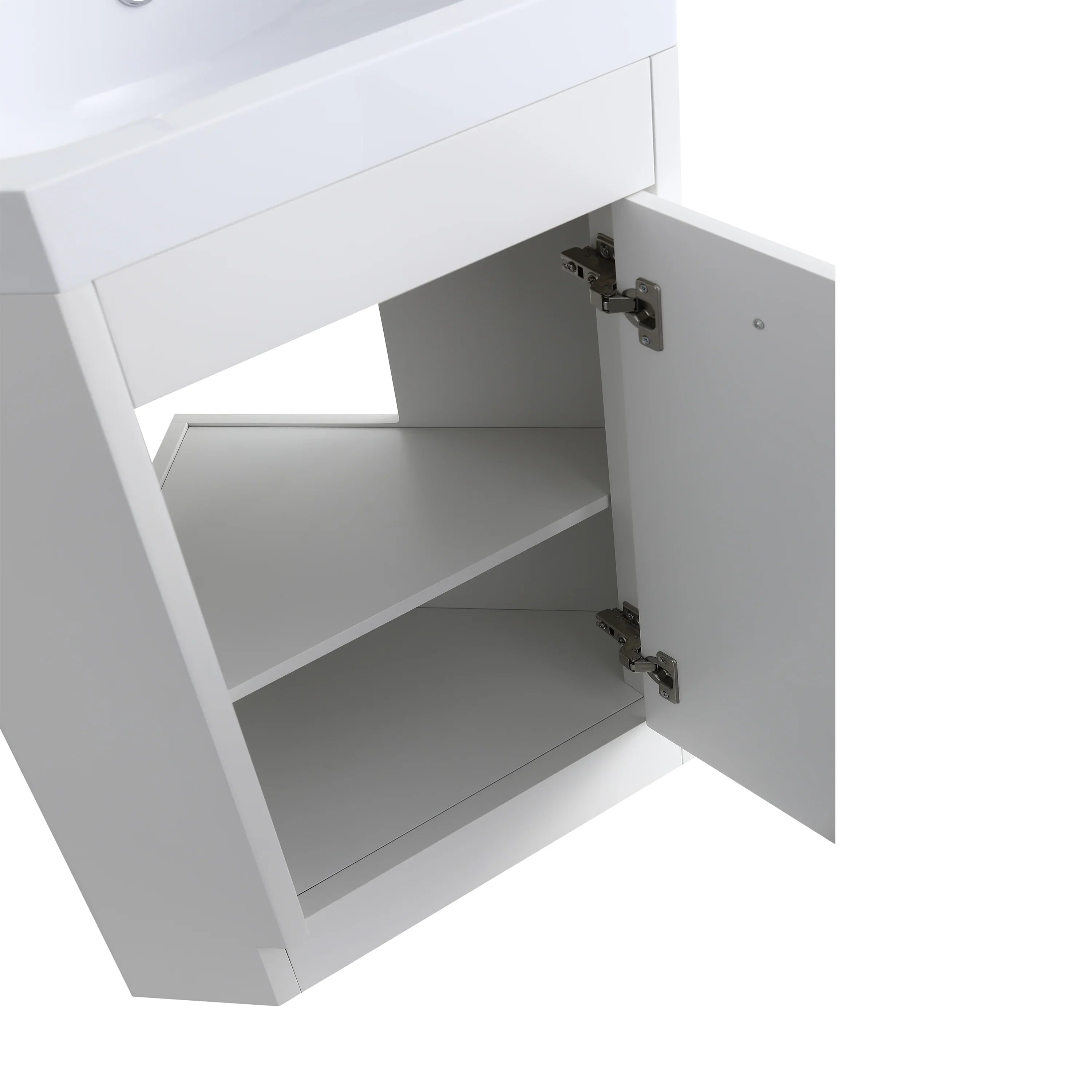 Meuble-Lavabo Autoportant en Coin de 18po Blanc avec Comptoir en Pierre d'ingénierie