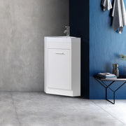 Meuble-Lavabo Autoportant en Coin de 18po Blanc avec Comptoir en Pierre d'ingénierie