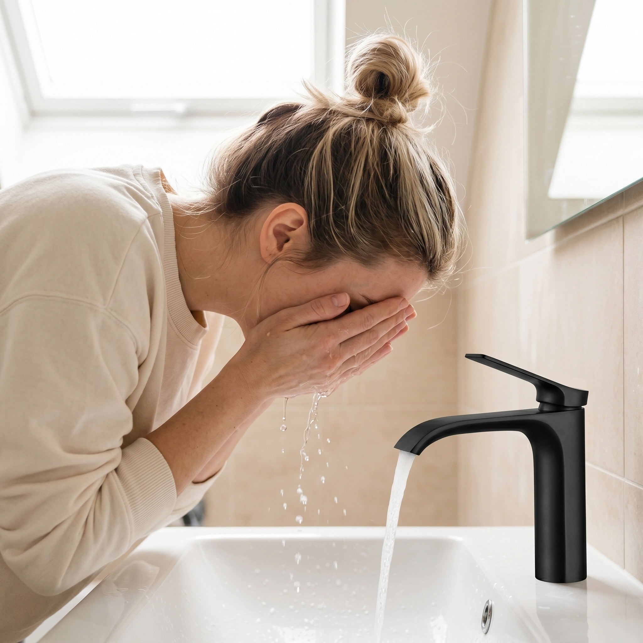 Robinet de Lavabo de Salle de Bains à 1 Poignée Palma en Noir Mat