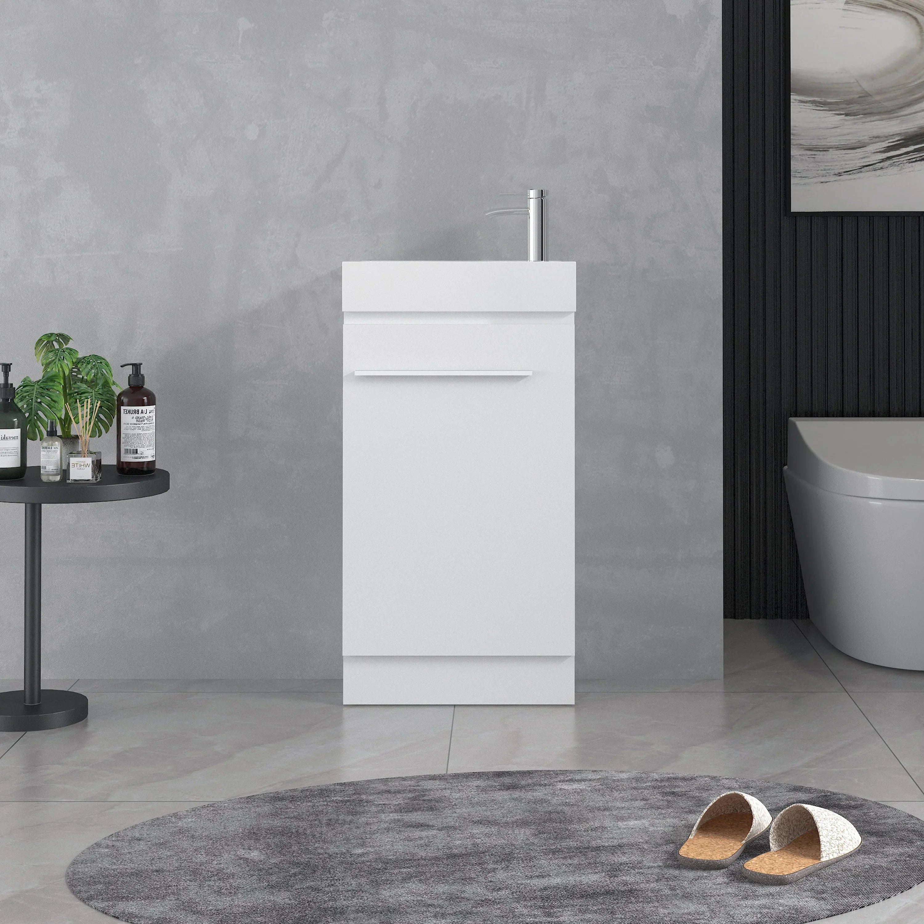 Meuble-Lavabo Autoportant 18po Blanc Mat avec Comptoir en Pierre d'ingénierie