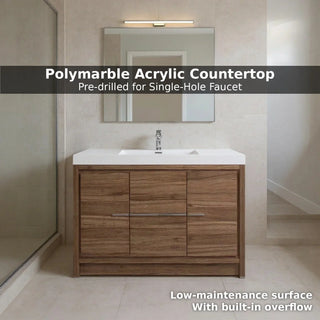 42" Walnut Freestanding Bathroom Vanity with White Polymarble Countertop