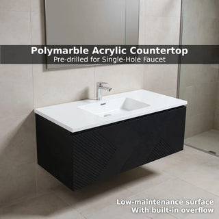 Meuble-Lavabo Mural 48po Noir avec Comptoir en Polymarbre Blanc