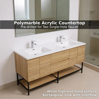 Meuble-Lavabo Mural 72po Chêne Brut avec Comptoir de Polymarbre Blanc