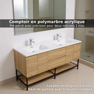 Meuble-Lavabo Mural 72po Chêne Brut avec Comptoir de Polymarbre Blanc