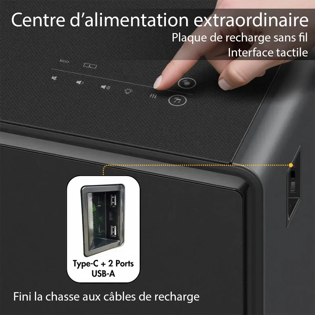 SERA Smart Coffee Table with Refrigerated Drawers, Bluetooth Speakers, Wireless Charging & LED Touch Control - White / Dark Grey / Brown