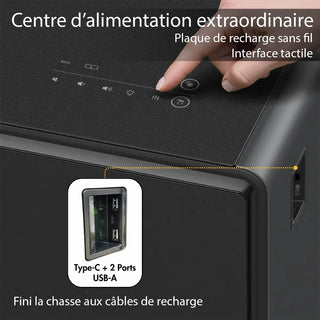 SERA Smart Coffee Table with Refrigerated Drawers, Bluetooth Speakers, Wireless Charging & LED Touch Control - White / Dark Grey / Brown