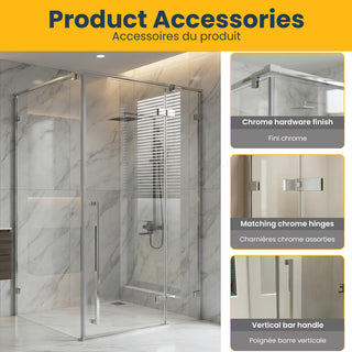 60" x 79" Reversible Fixed/Pivot Shower door Chrome with Clear Glass and 32" x 79" Side Shower Panel