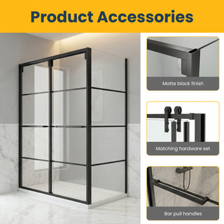 60" x 79" Framed Reversible Sliding Shower Door with 32" Side Panel in Matte Black and Clear Glass Without Base