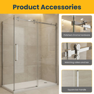 Porte de douche coulissante réversible chromée 60 po x 36 po x 75 po - Verre 10 mm, installation sur deux murs avec panneau latéral de 36 po.