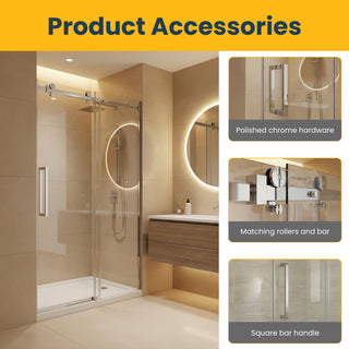 48" x 75" Alcove Reversible Sliding Shower Door in Chrome - 10mm Glass, 3-Wall Setup (Base Not Included)