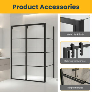 48" x 79" Framed Reversible Sliding Shower Door with 36" Side Panel in Matte Black and Clear Glass Without Base